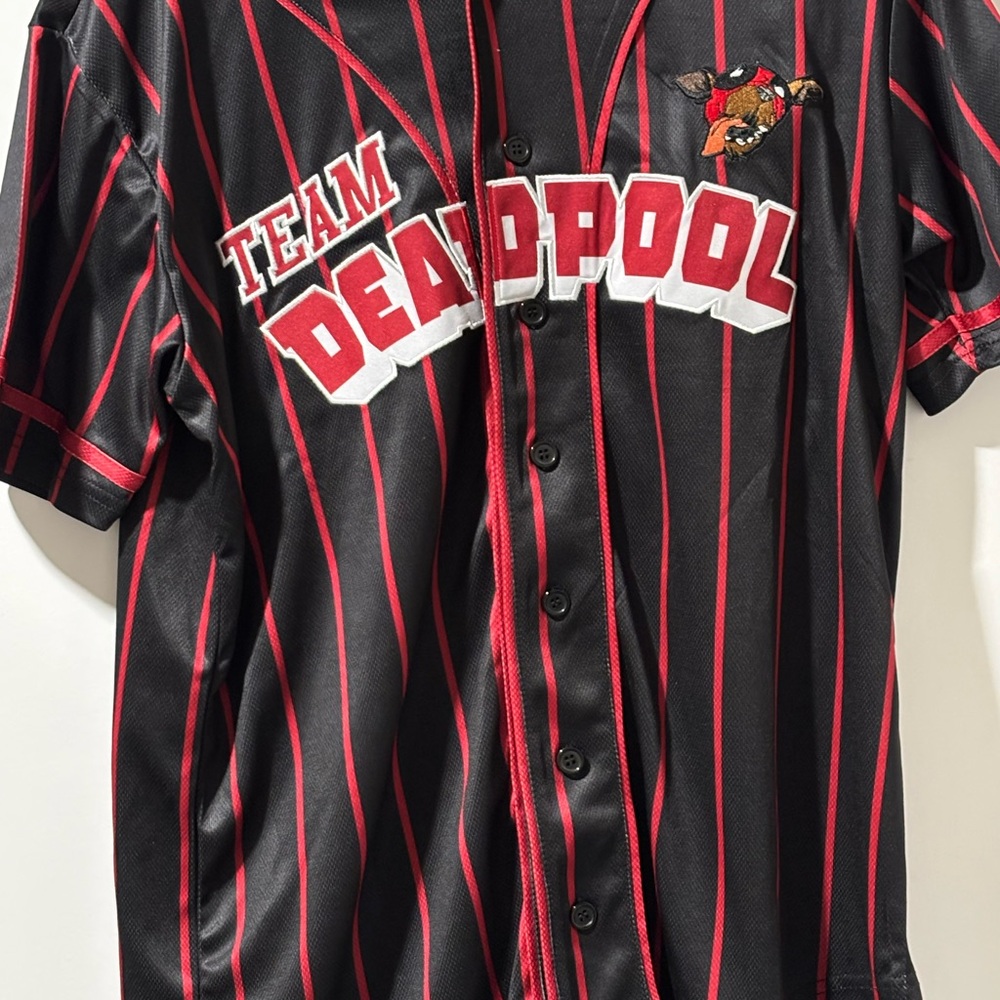 Team Deadpool Black and Red Striped Men's Jersey